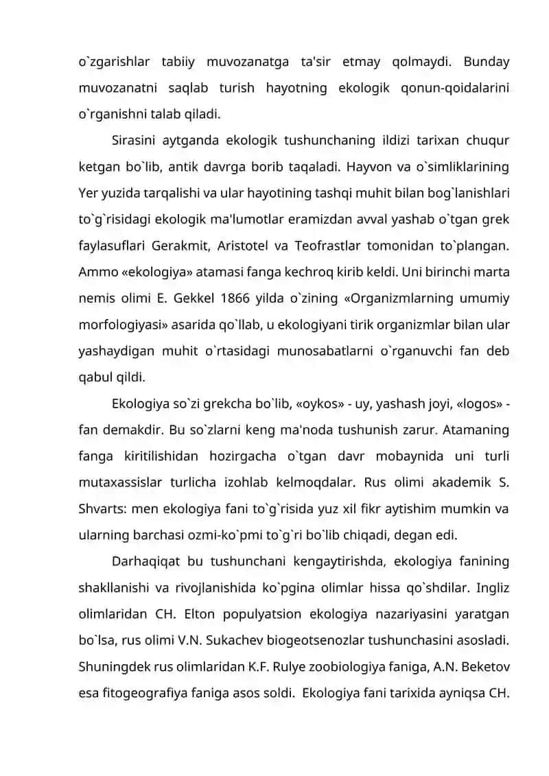 Ekologiya fani va uning bo’limlari 2