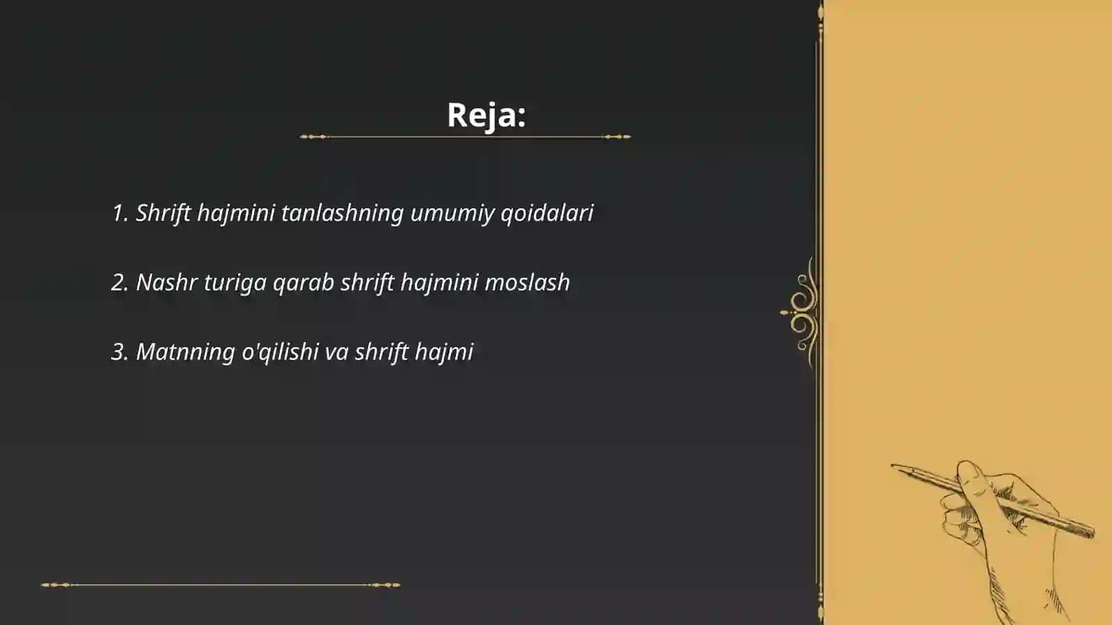Shrift hajmini tanlash qoidalari 2