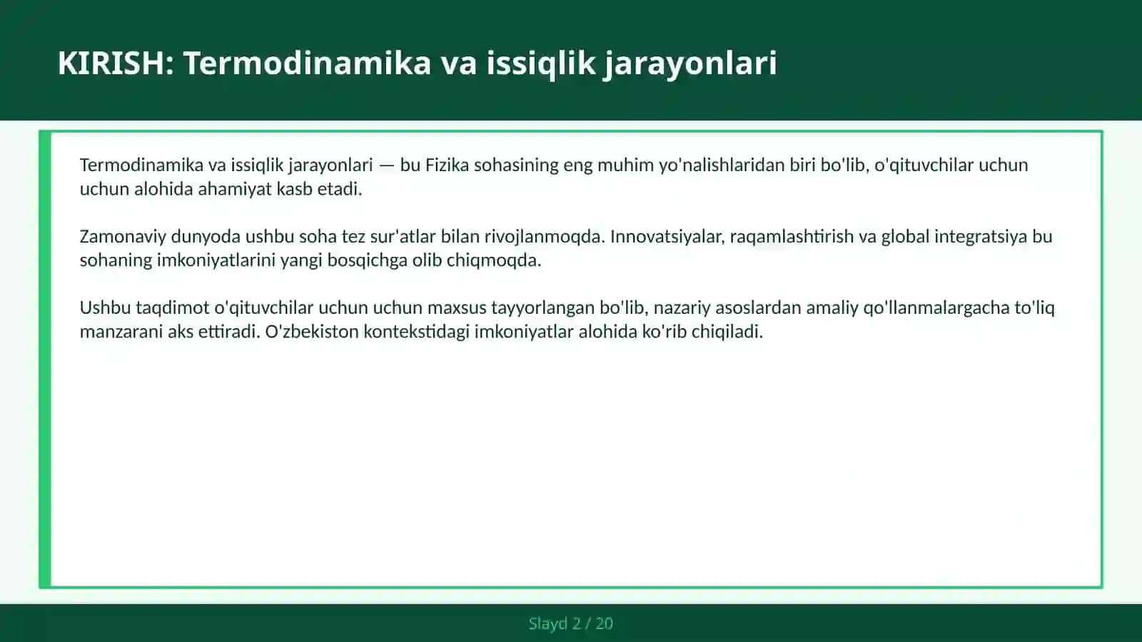 Termodinamika va issiqlik jarayonlari 2