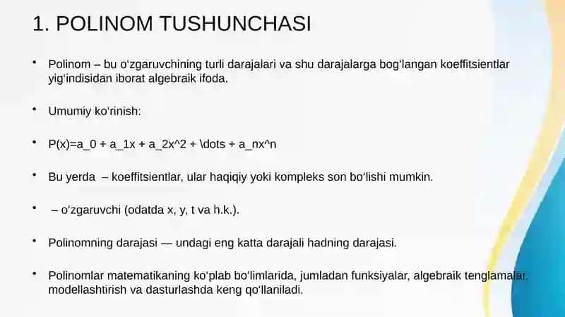 POLINOMLAR USTIDA MATEMATIK AMALLAR 2