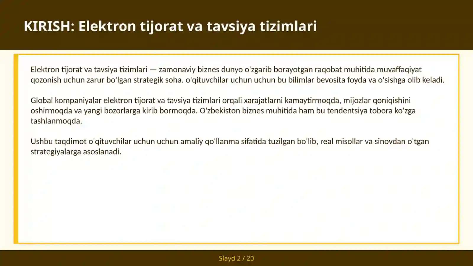 Elektron tijorat va tavsiya tizimlari 2