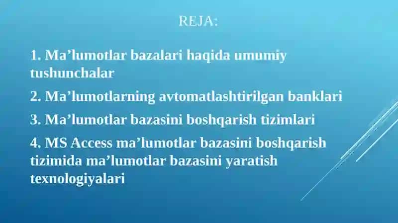 Ma’lumotlar bazalari bilan ishlash texnologiyalari 2
