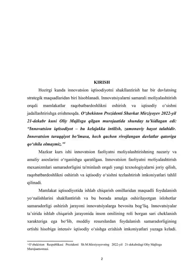 Innovatsion faoliyatni moliyalashtirish tartibi 2