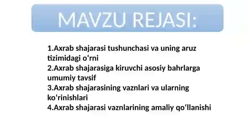 AXRAB SHAJARASI VAZNLARI 2