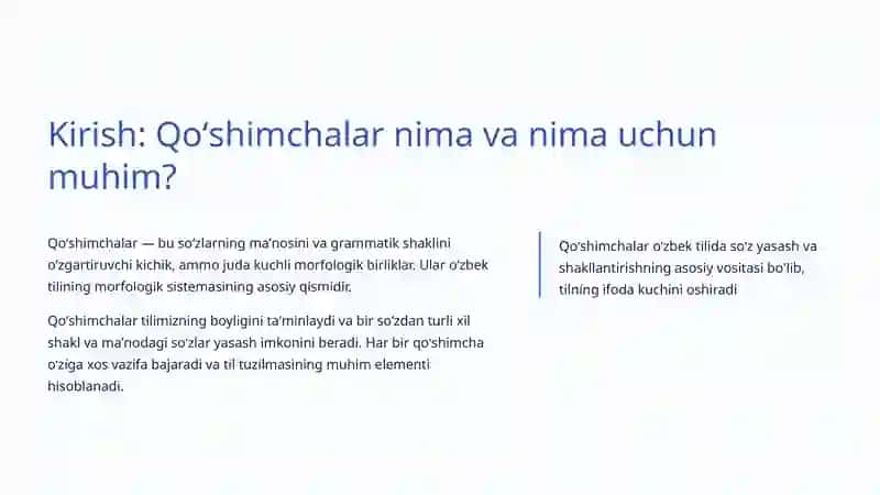 Soʻz oʻzgartiruvchi qoʻshimchalar: Oʻzbek tilining morfologik siri 2