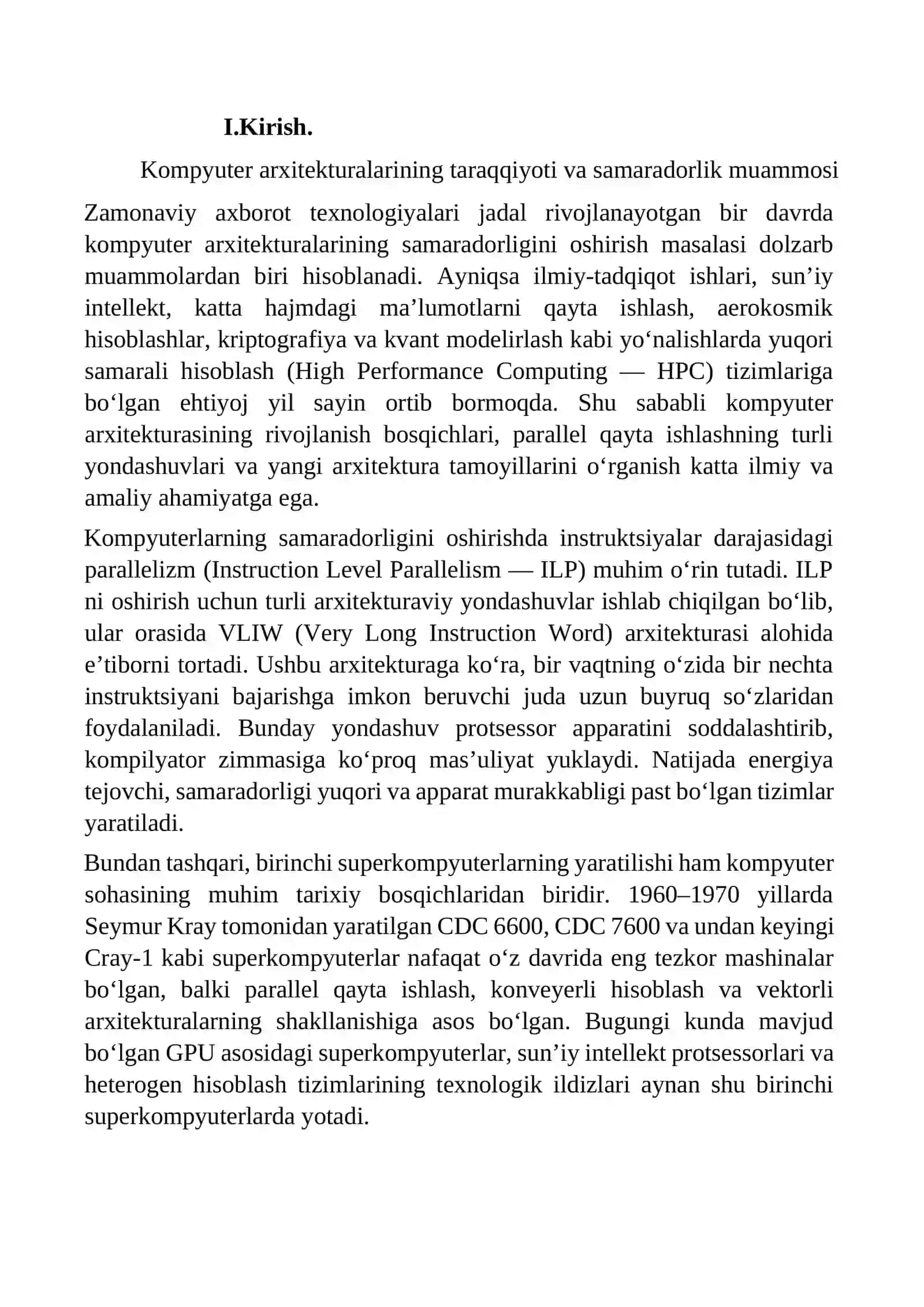 VLIW – arxiterturasi. Birinchi superkompyuterlar 2