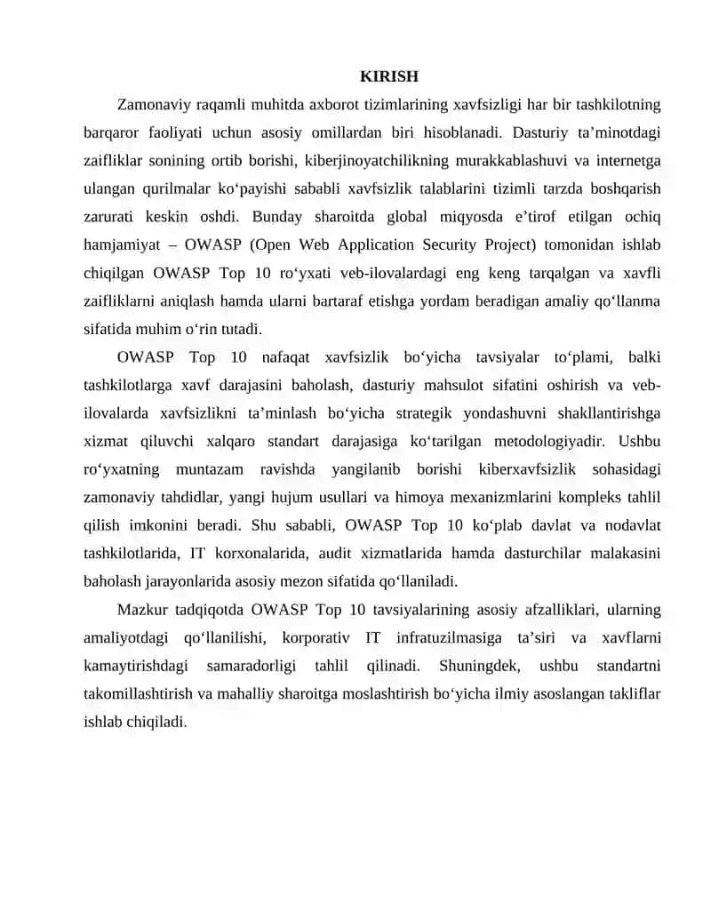 OWASP Top 10 afzalliklari tahlili 2