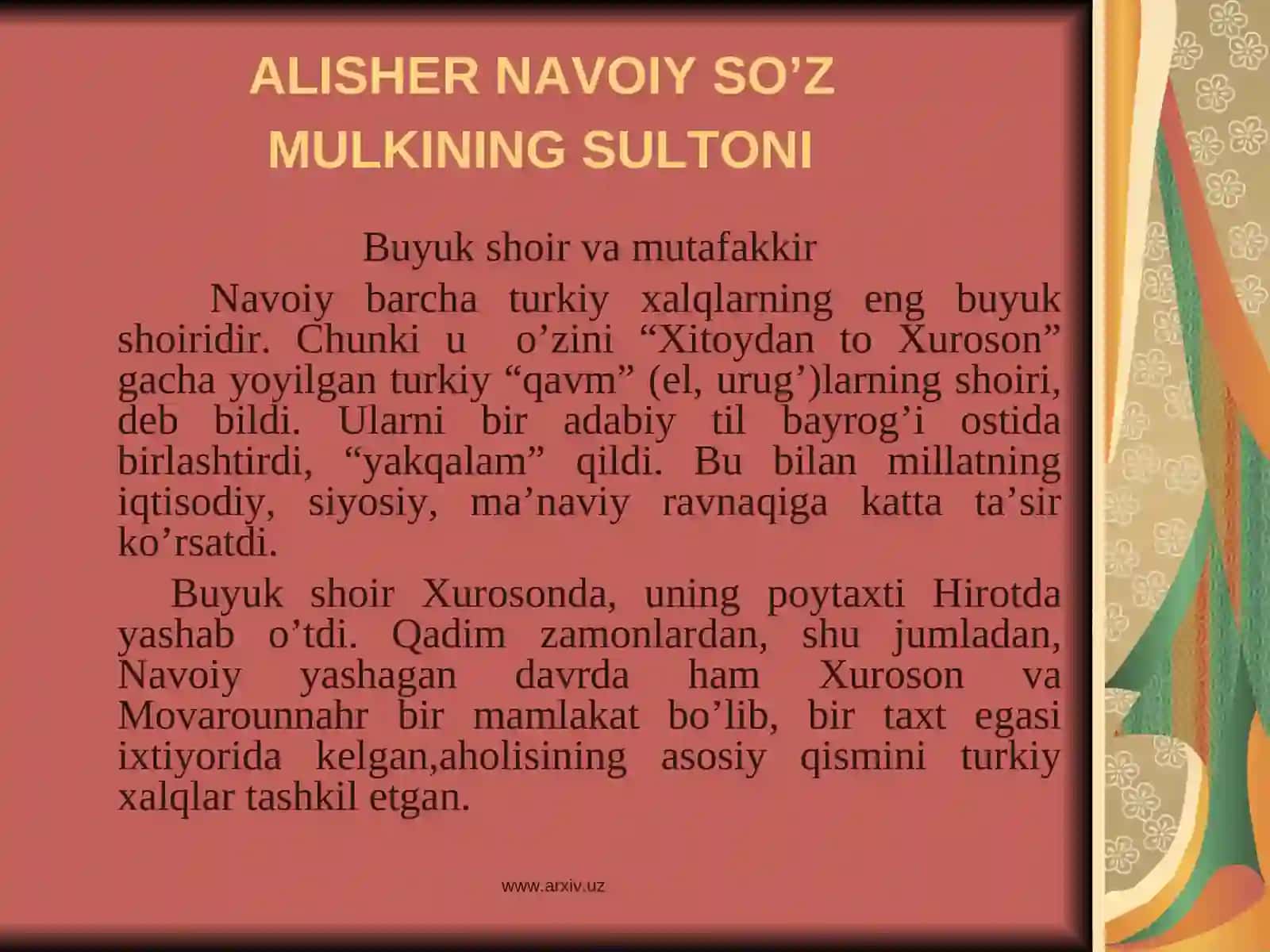 ALISHER NAVOIY SO’ZMULKINING SULTONI 2