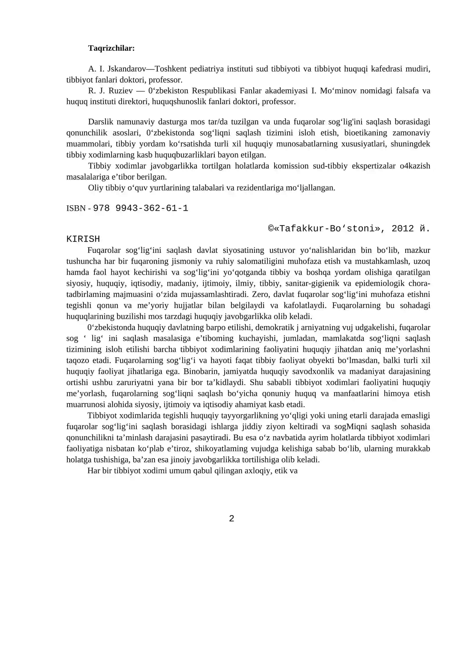 Vrach Faoliyatining Hususiy Asoslari 2