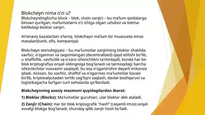 Blokcheyn texnologiyasi va undan foydalanish 2