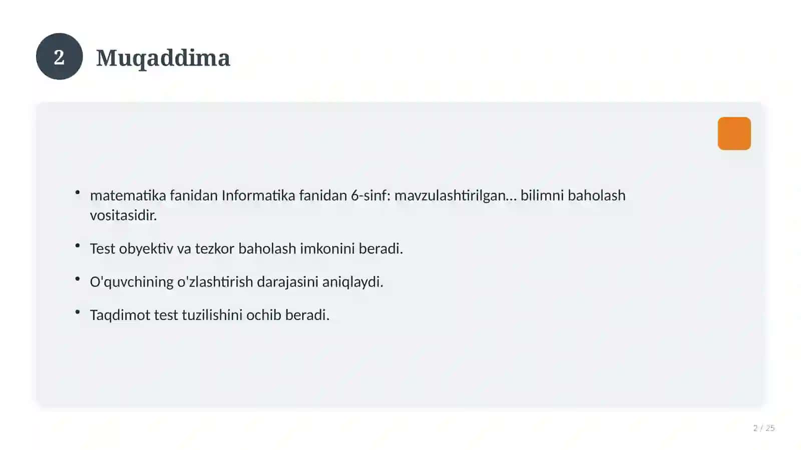 Informatika fanidan 6-sinf: mavzulashtirilgan nazorat ishi va tahlil 2