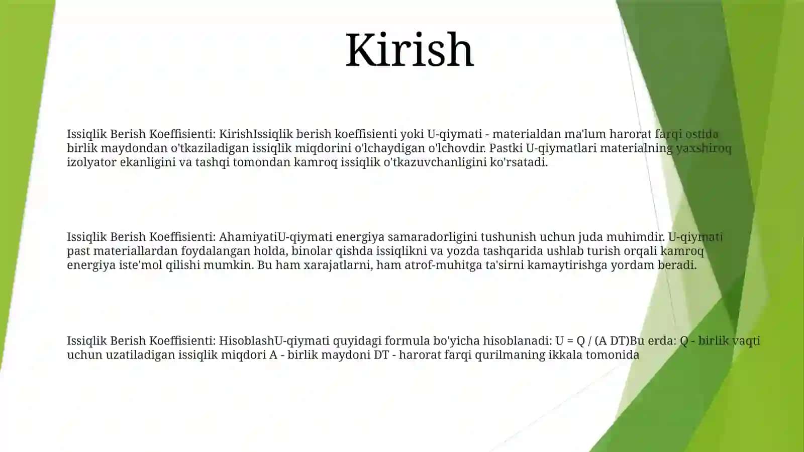 Issiqlik Berish Koeffisienti 2