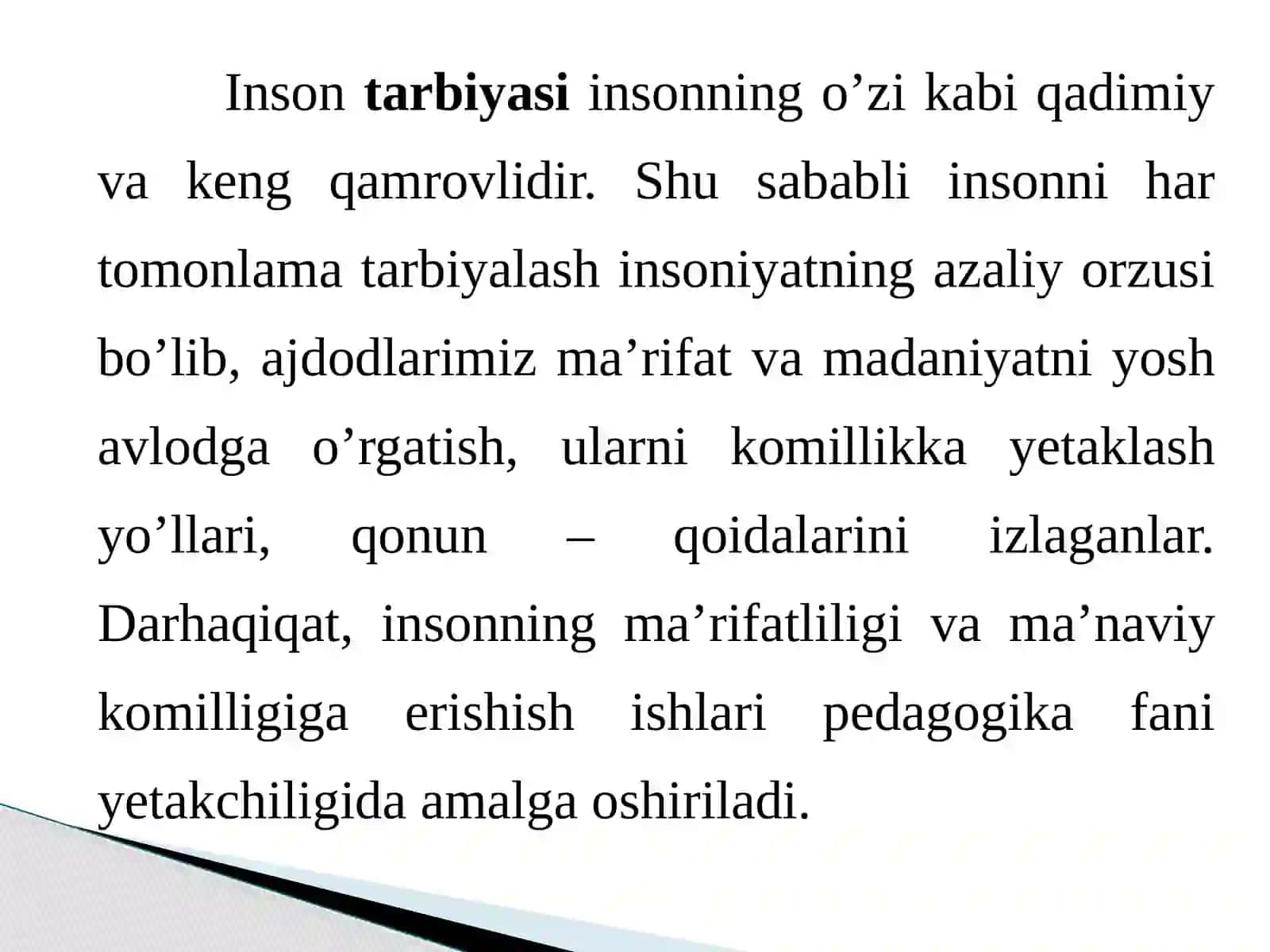 Tarbiya jarayoning mazmuni, kamoyillari va metodi 2