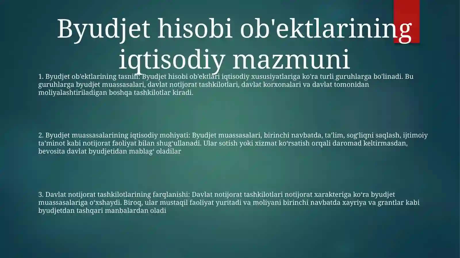 Budjet Hisobi Obyektlarining Iqtisodiy Mazmuni 2