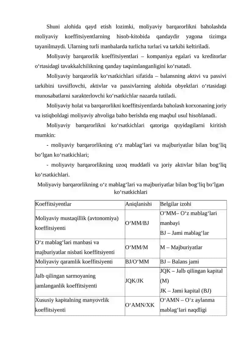 Moliyaviy barqarorlik koeffitsiyentlari 2
