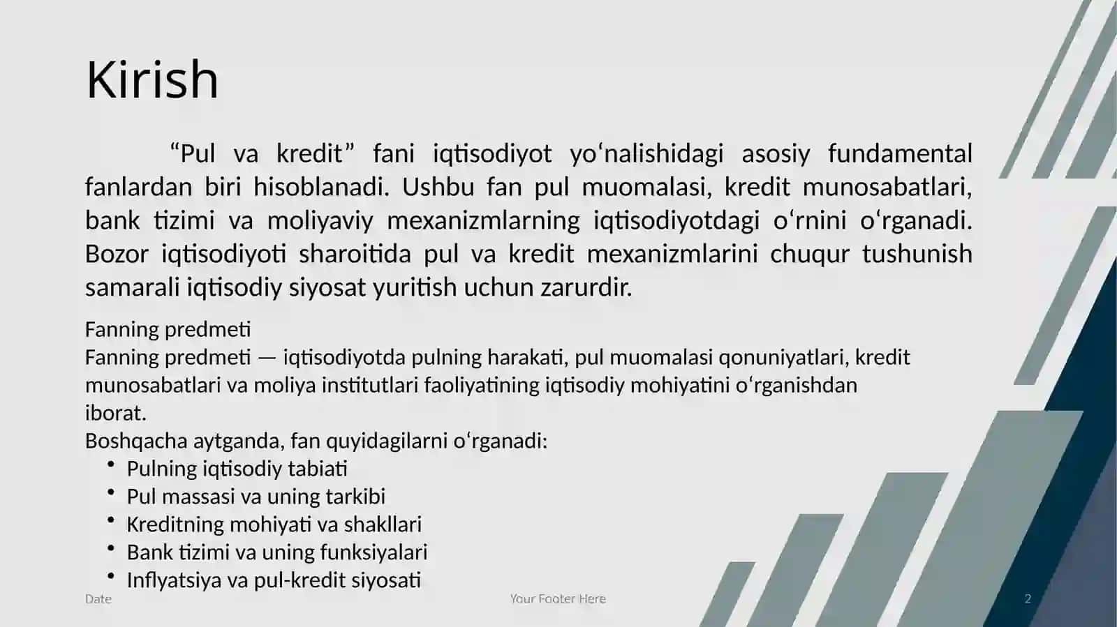 Pul Vakredit Faniga Kirish 2