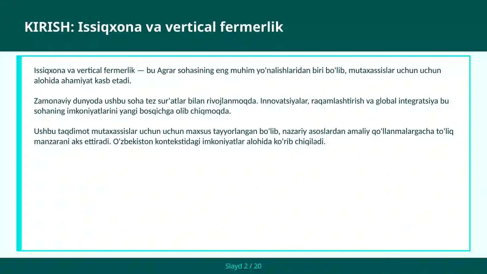 Issiqxona va vertical fermerlik 2
