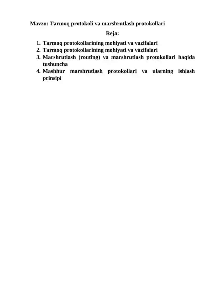Tarmoq protokoli va marshrutlash protokollari amaliy mashg'uloti 2