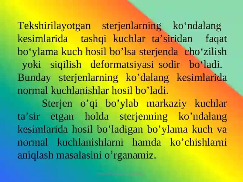 Bo'ylama kuch va normal kuchlanishlar 2