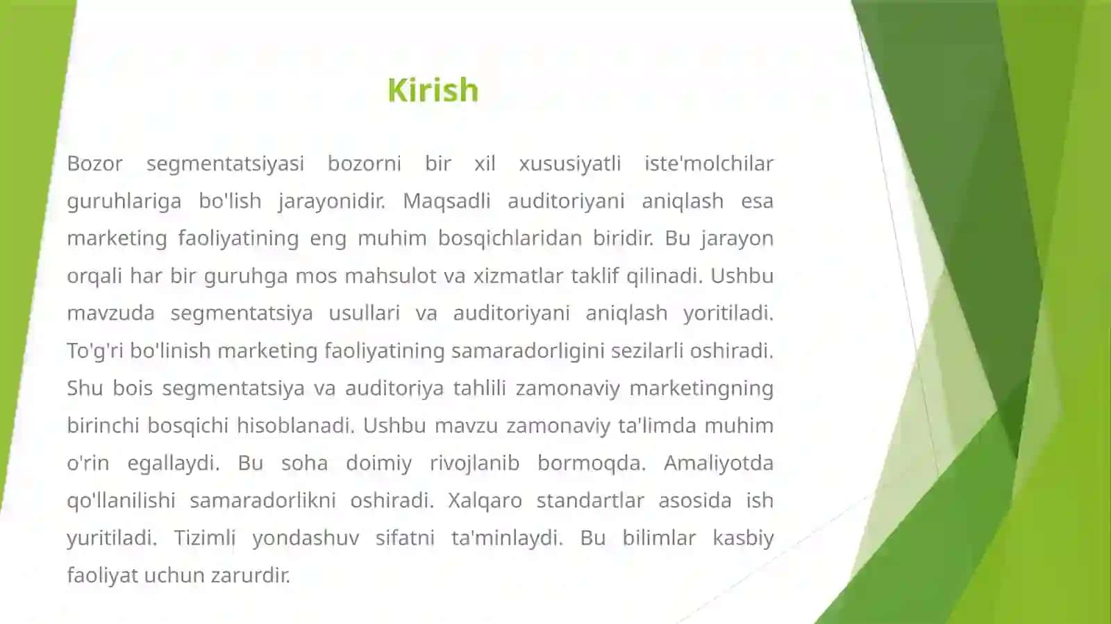 Bozor Segmentatsiyasi va Maqsadli Auditoriyani Aniqlash 2