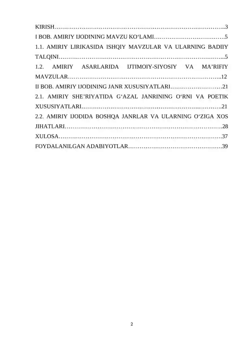Amiriy asarlarining mavzu ko‘lami va janr xususiyatlari 2