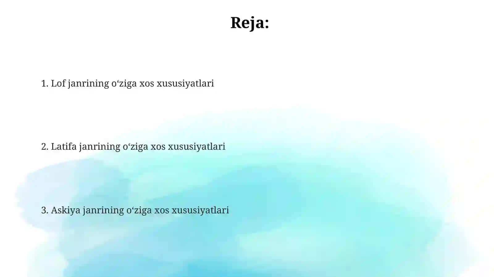 Askiya,latifa,lofjanrlariningoʻzigaxosxususiyatlari 2