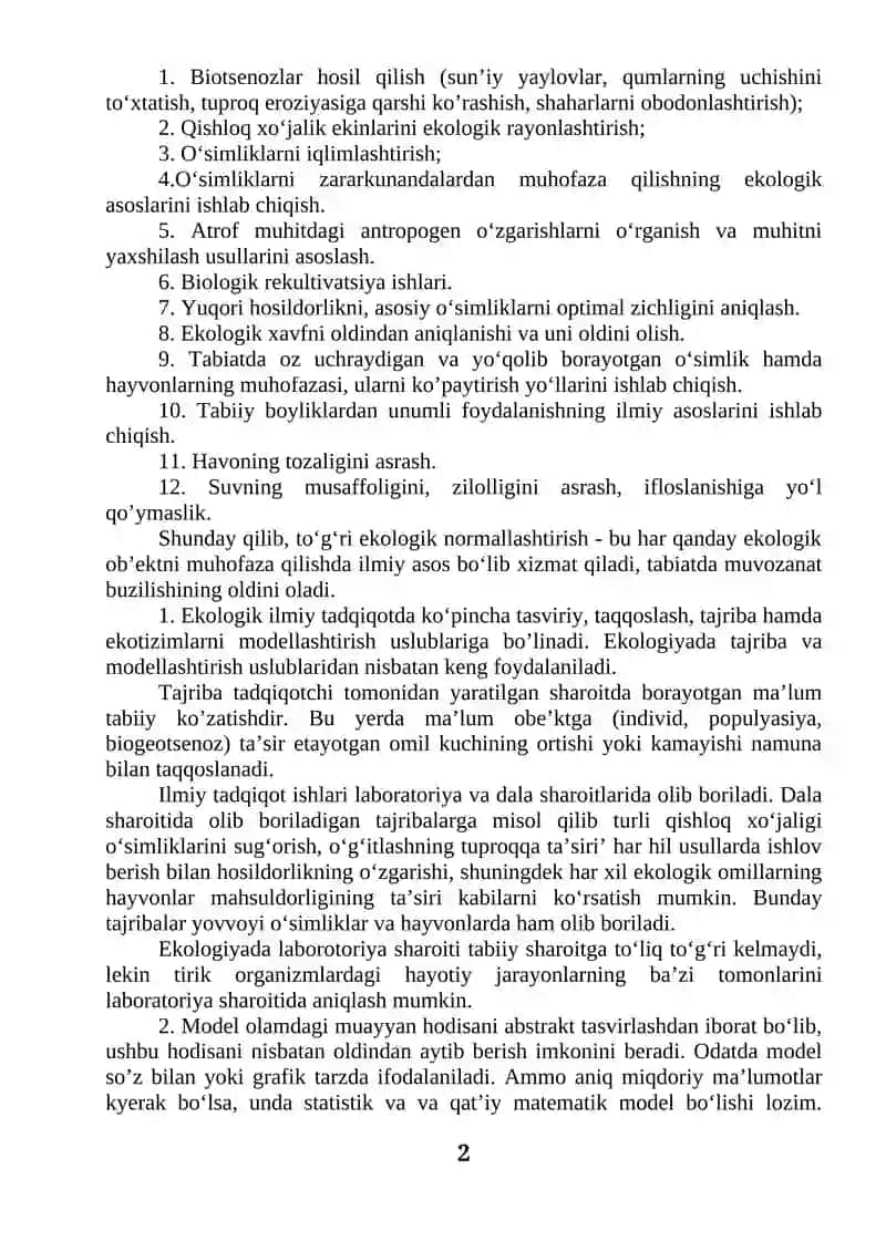 EKOLOGIYA FANINING BO’LIMLARI 2