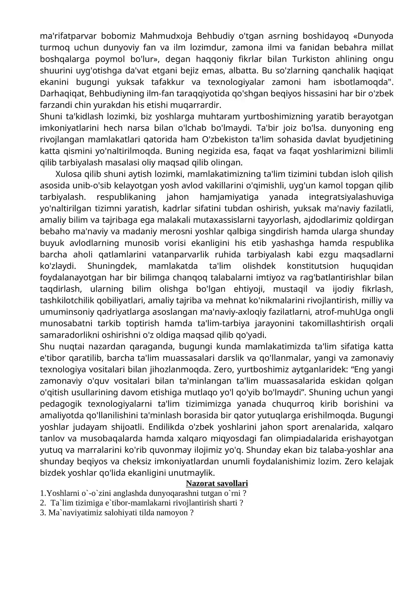 Ma`naviy-ma`rifiy tarbiya, jamiyat va yoshlar 2