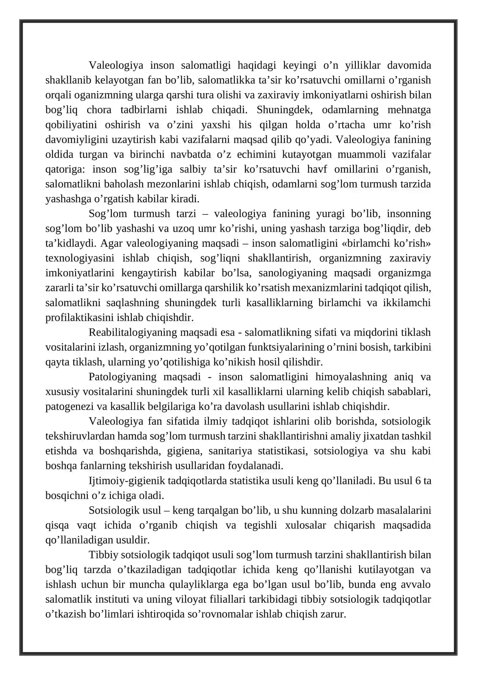 Valeologiya – inson salomatligi haqidagi fan. Odam salomatligi haqida 2