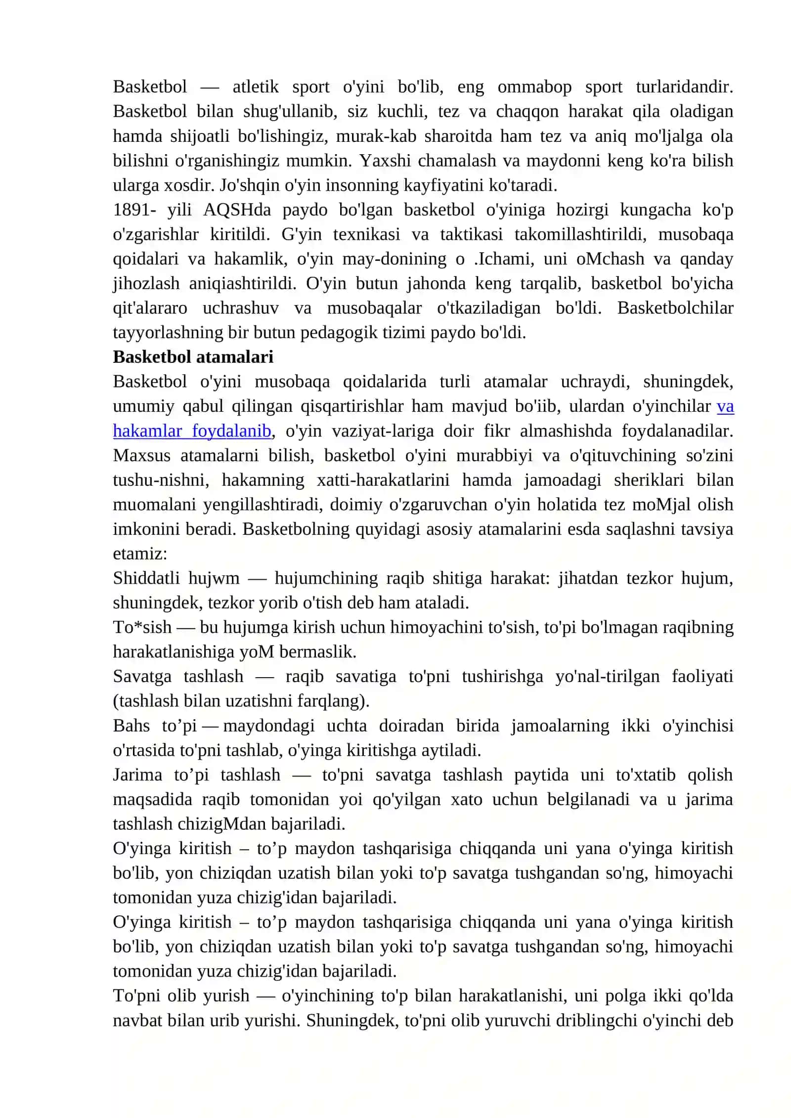 BASKETBOL O'YINI XIMOYA TEXNIKASI 2