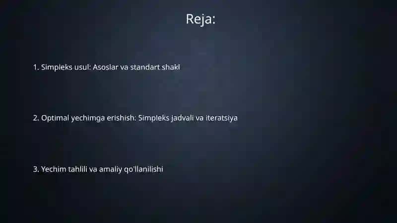 Simleks usulida optimal yechimni aniqlash 2