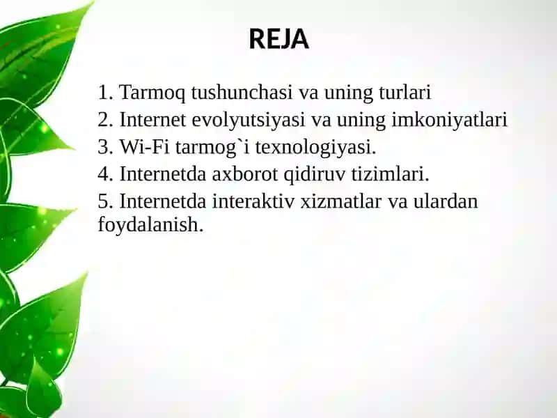 TARMOQ TЕXNOLOGIYALARI VA INTERNET XIZMATLARI 2