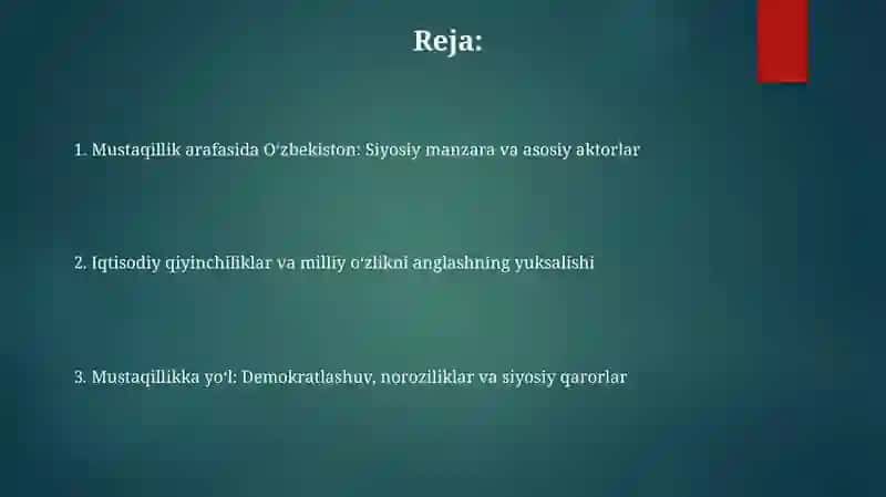 Mustaqillikka erishish arafasida Oʻzbekistondagi ijtimoiy- siyosiy jarayonlar 2