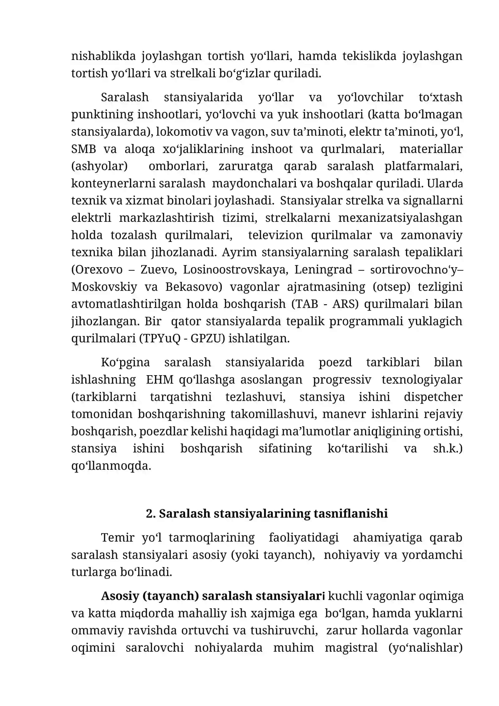 Saralash bekatlarini loyihalash 2