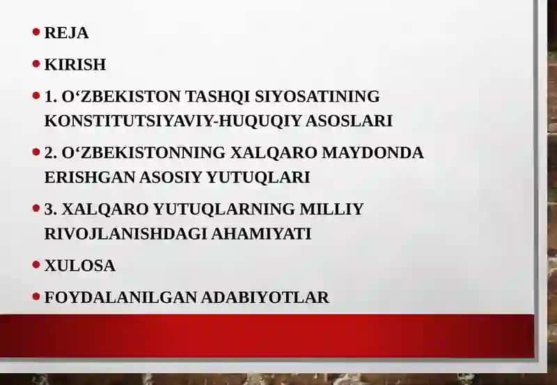 O‘zbekistonning xalqaro maydondagi yutuqlari 2