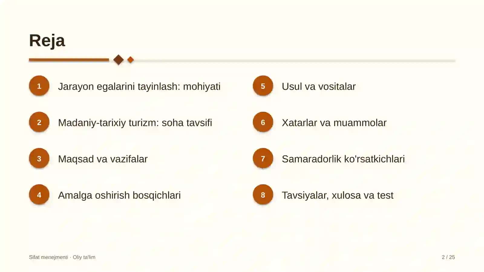 Madaniy-tarixiy turizmda jarayonlar egalarini tayinlash 2