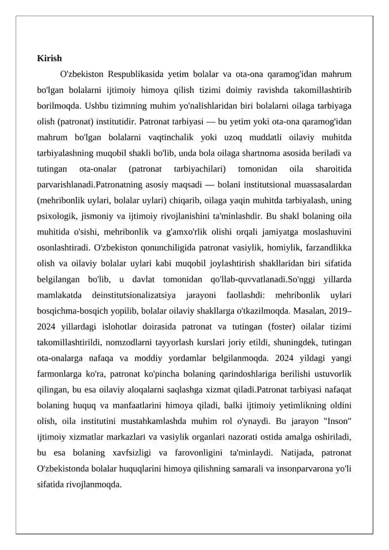 Bolalarni oilaga tarbiyaga olish (patronat) 2