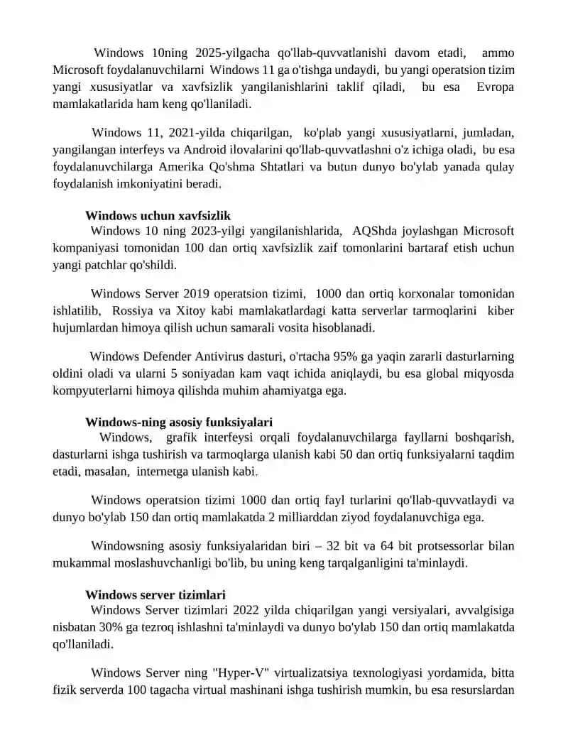 Windows OT ning turlari 2