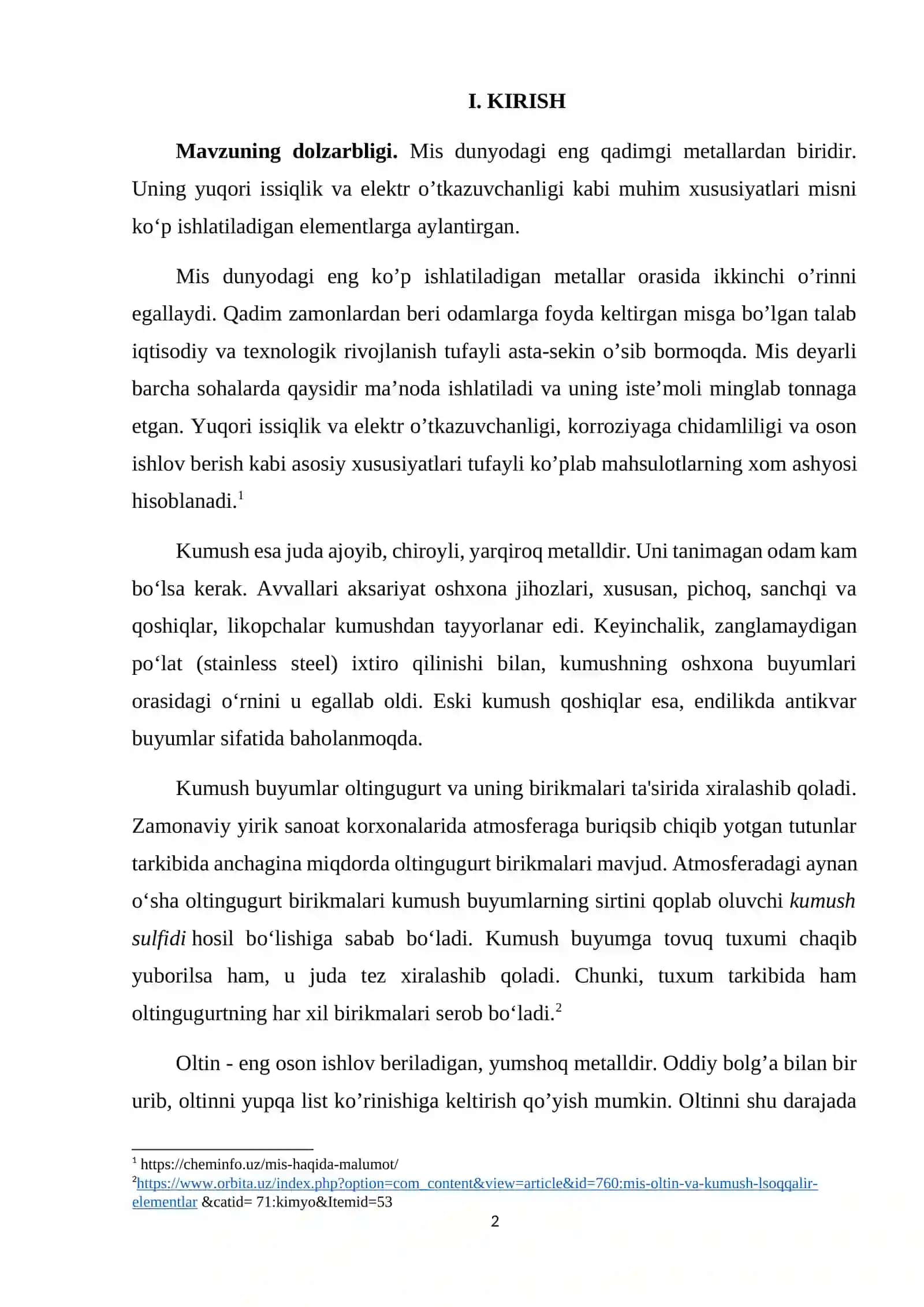 Mis, kumush, oltin va uning birikmalari, sanoatdagi ahamiyati 2
