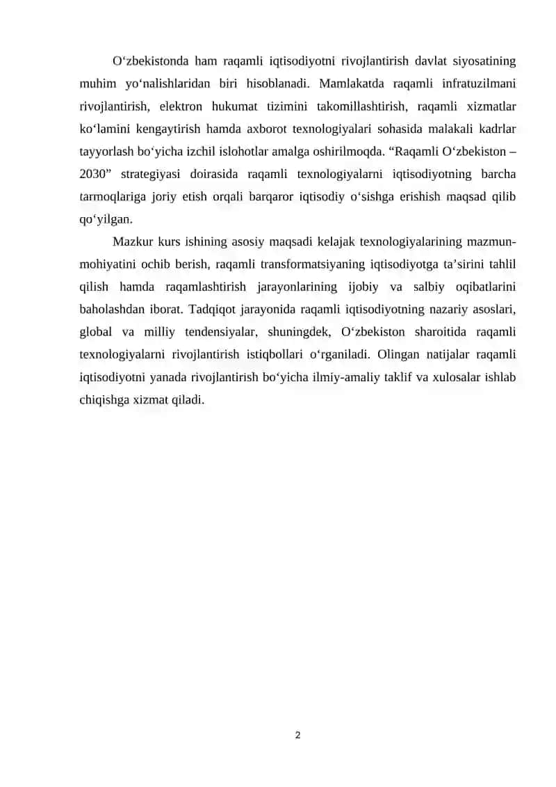 Kelajak texnologiyalari va raqamlashtirish oqibatlari. 2