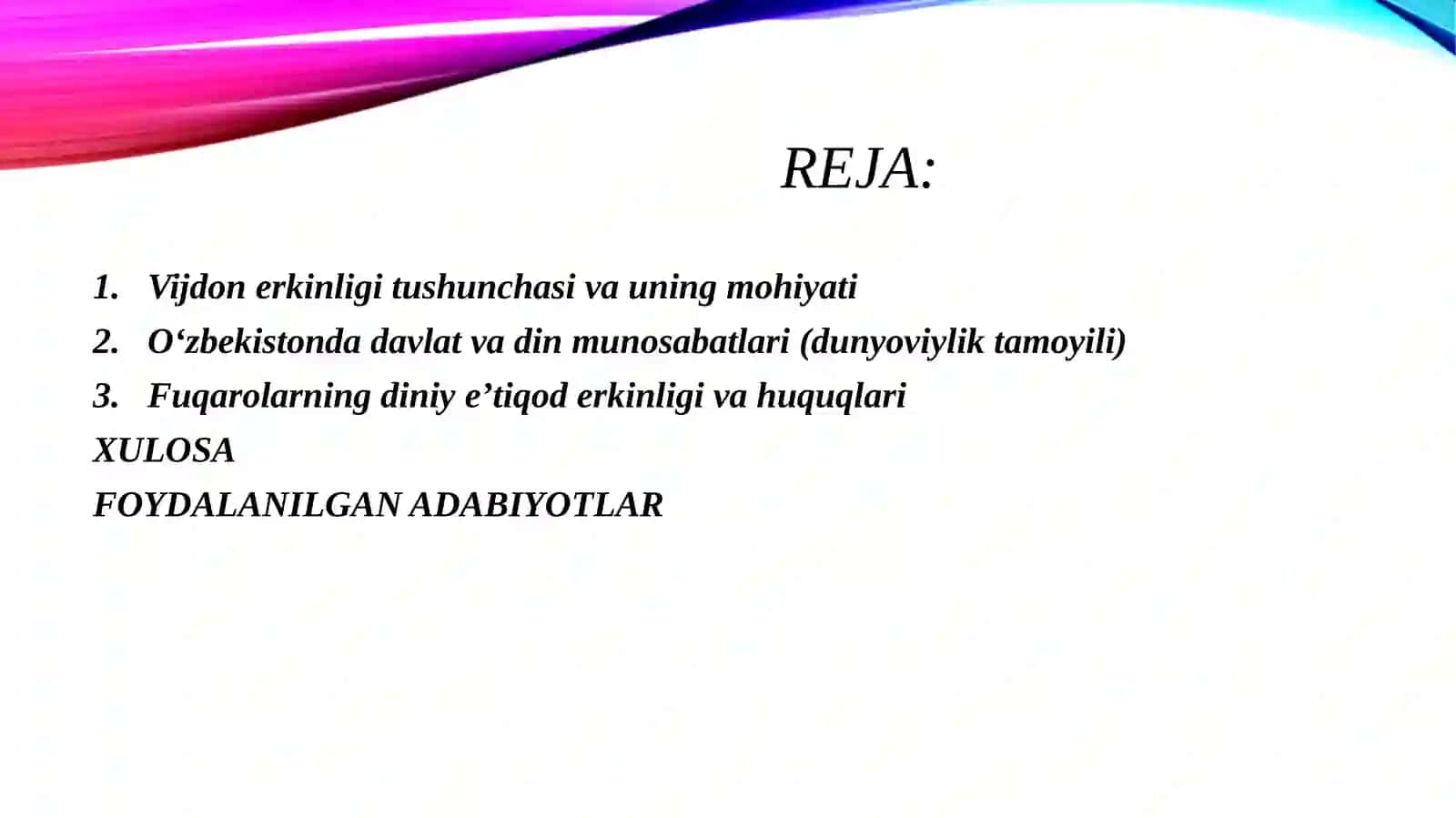 Oʻzbekistonda vijdon erkinligi 2