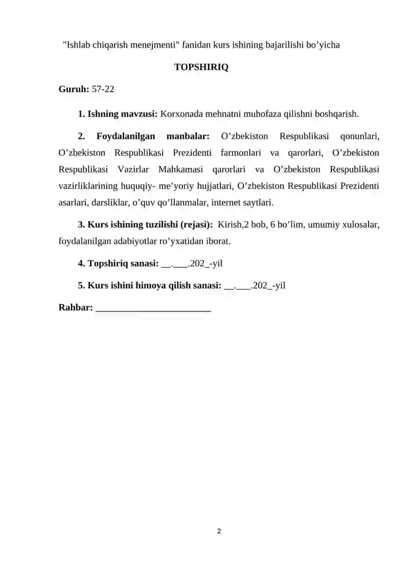 Korxonada mehnatni muhofaza qilishni boshqarish 2