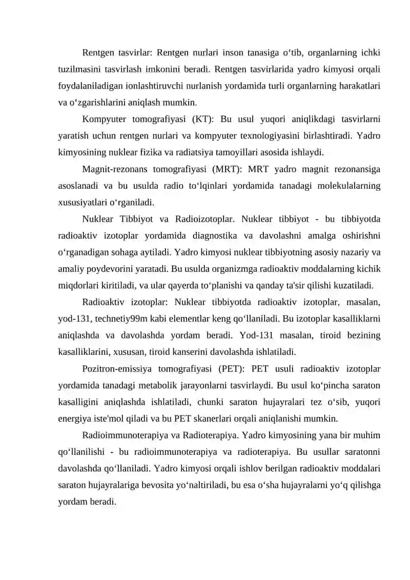 YADRO KIMYOSINING TIBBIYOTDAGI O'RNI 2