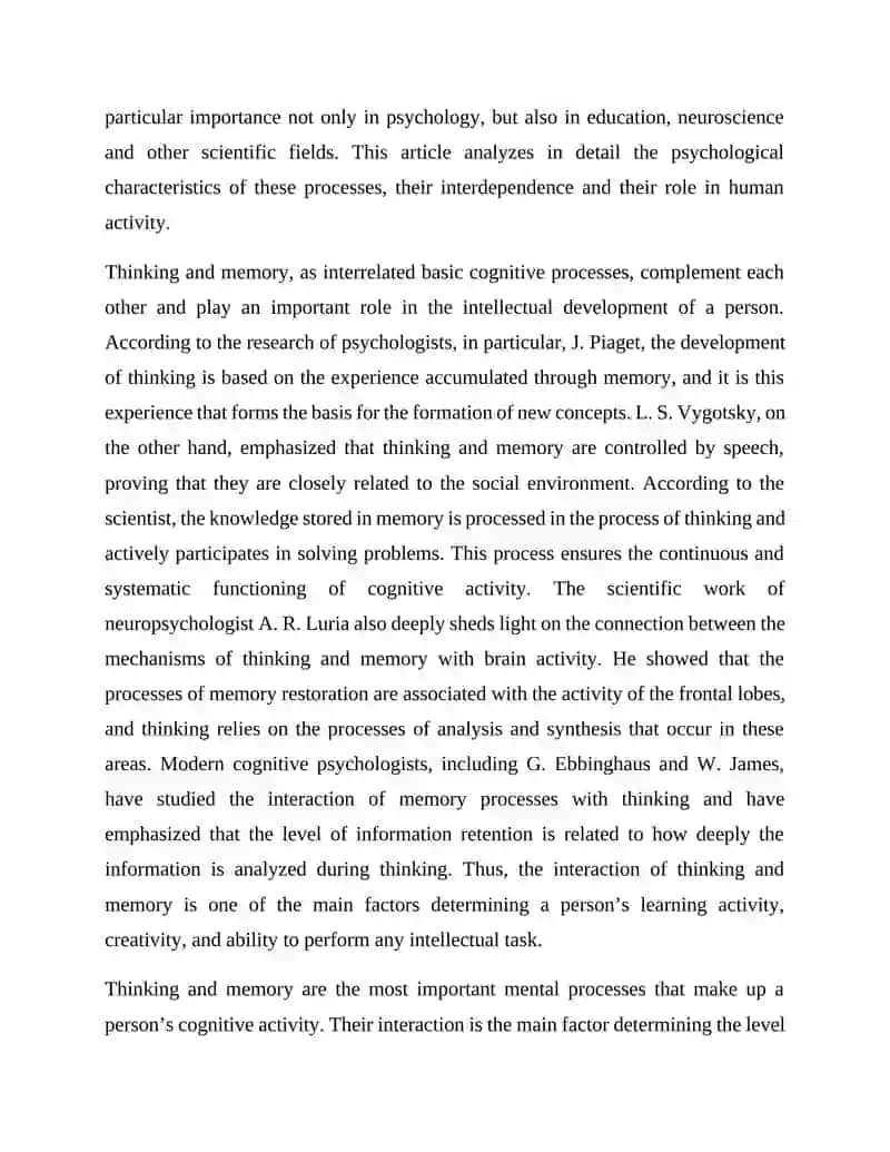 Interrelationship of Memory and Thinking as the Main Components of Intellectual Activity 2