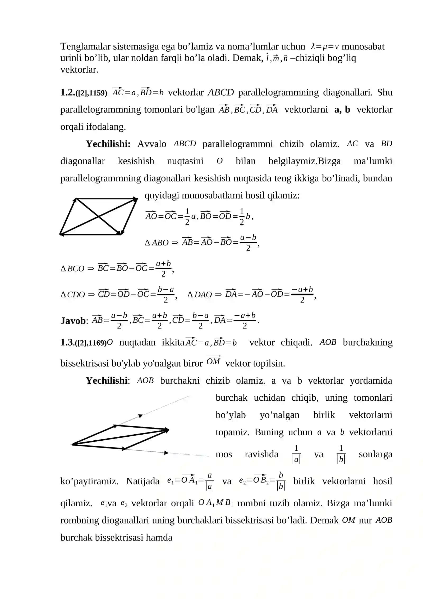 Vektorlar vektorlar ustida amallar. Vektor fazo 2