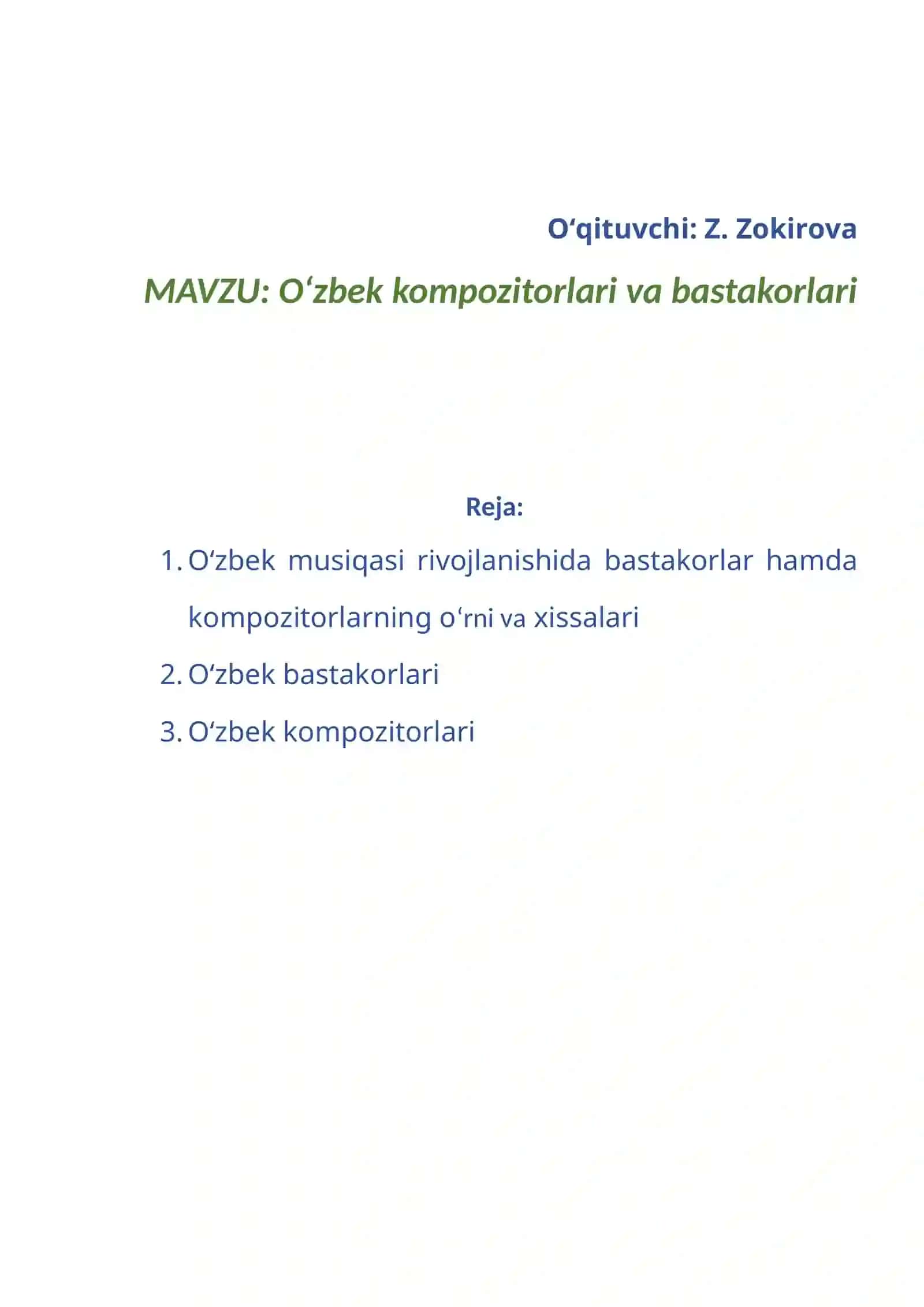 O‘zbek kompozitorlari va bastakorlari 2