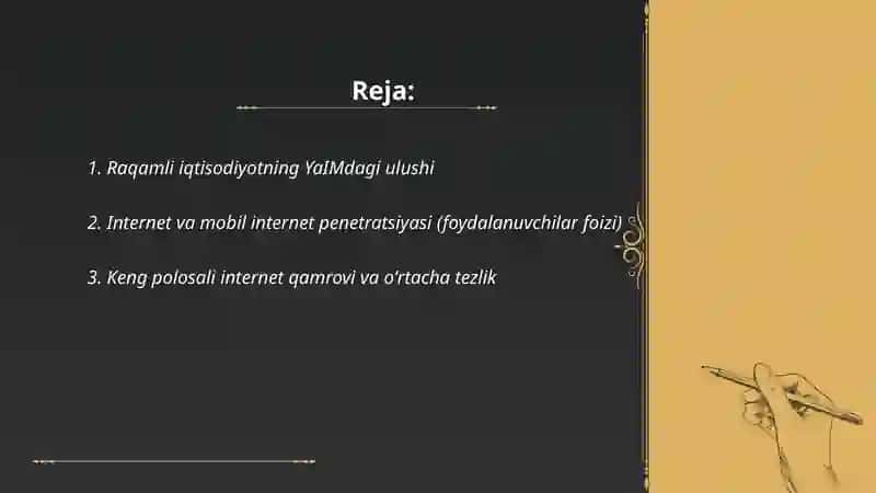 Raqamli iqtisodiyotning YaIMdagi ulushi 2