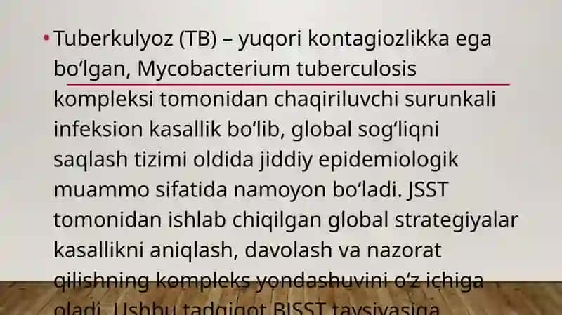 Tuberkulyoz (TB) - MDR va XDR- TB ni Davolash Tamojillari va Usullari 2