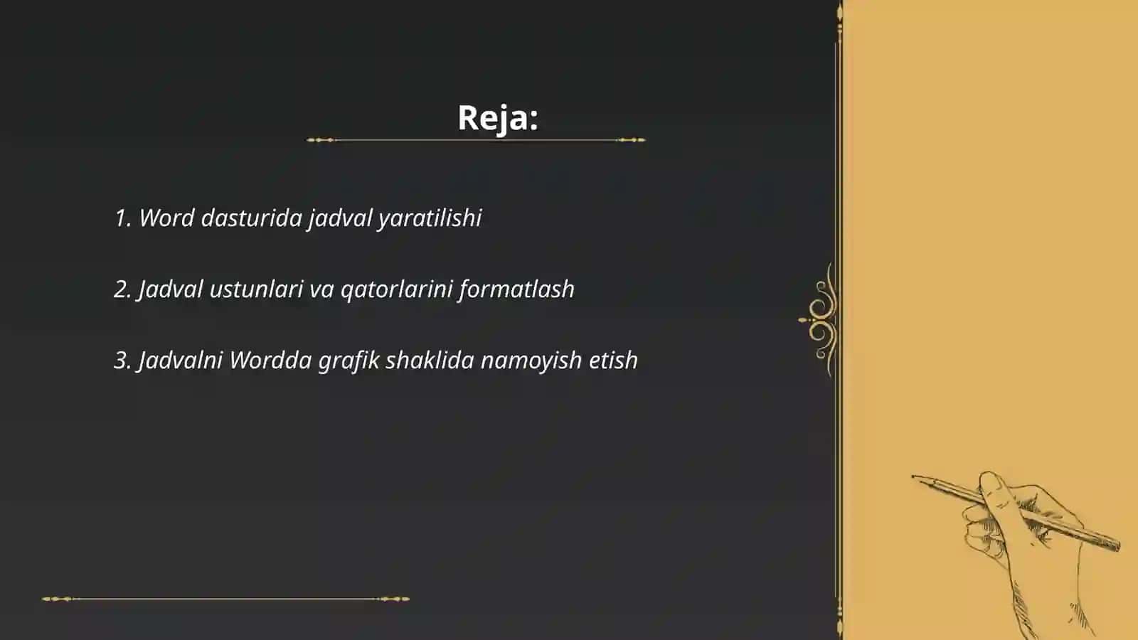 Wordda jadval,grafiklar bilan ishlash,sahifa parametrlarini sozlash 2