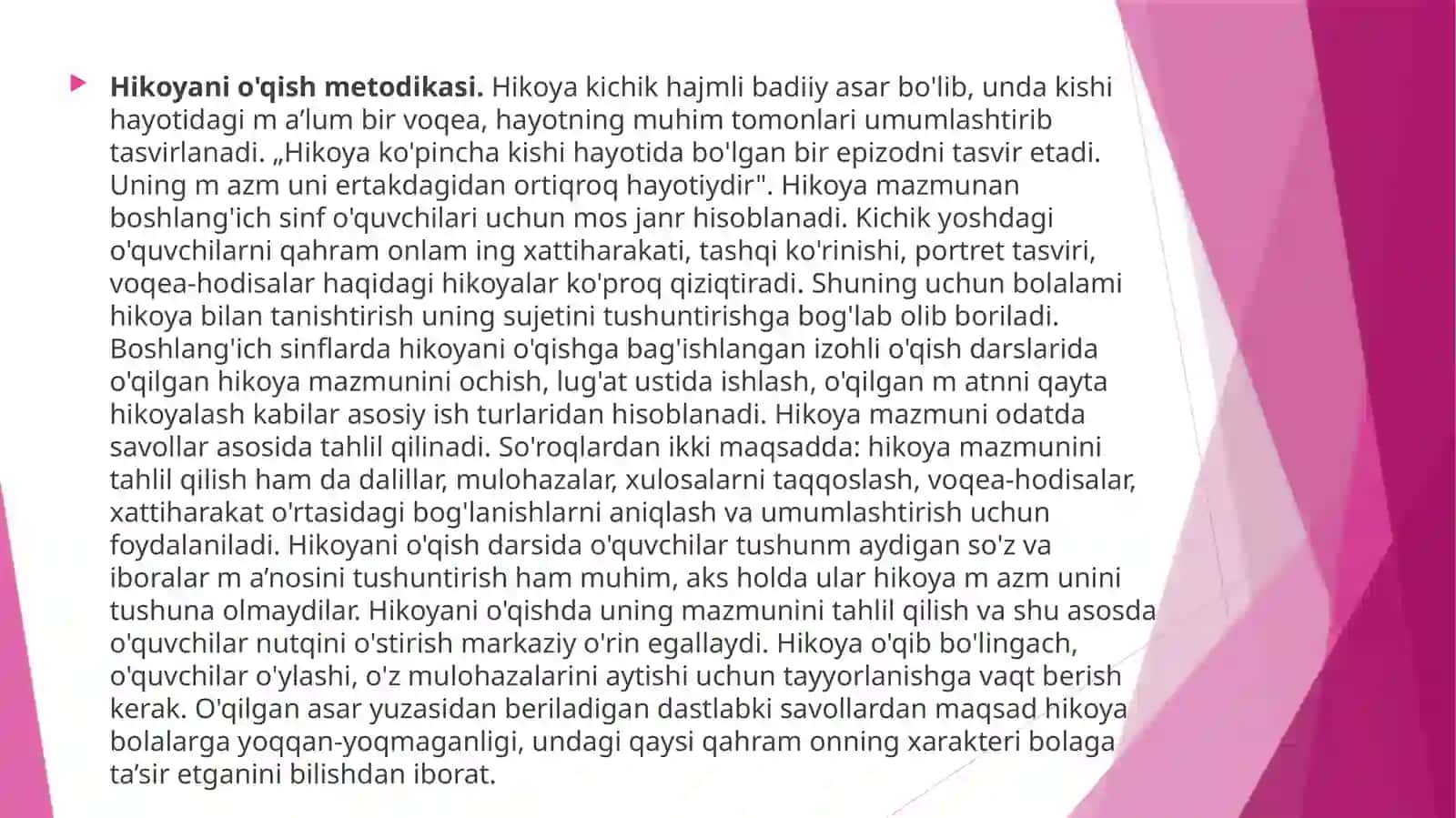 HIKOYA JANRIDAGI ASARNI O‘QITISH MЕTODIKASI 2